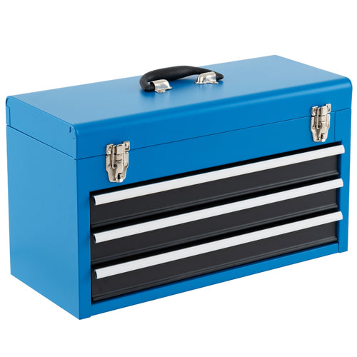 Portable Garage Mechanic Tool Cabinet Box with 3 Drawers, Blue