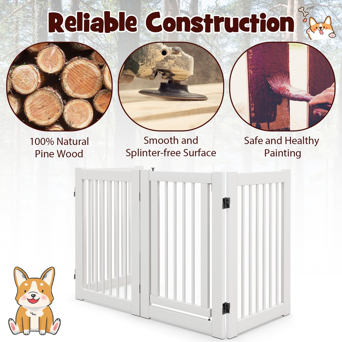 30 Inch Tall 4-Panel Freestanding Pet Gate Wooden Dog Fence, White Pet Gate   at Gallery Canada