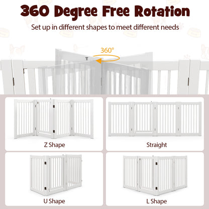 30 Inch Tall 4-Panel Freestanding Pet Gate Wooden Dog Fence, White Pet Gate   at Gallery Canada