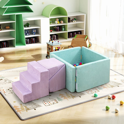 3-in-1 Suede Fabric Soft Play Set Foam Climbing Blocks for Toddlers, Purple