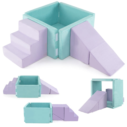 3-in-1 Suede Fabric Soft Play Set Foam Climbing Blocks for Toddlers, Purple Climbers & Slides Purple at Gallery Canada