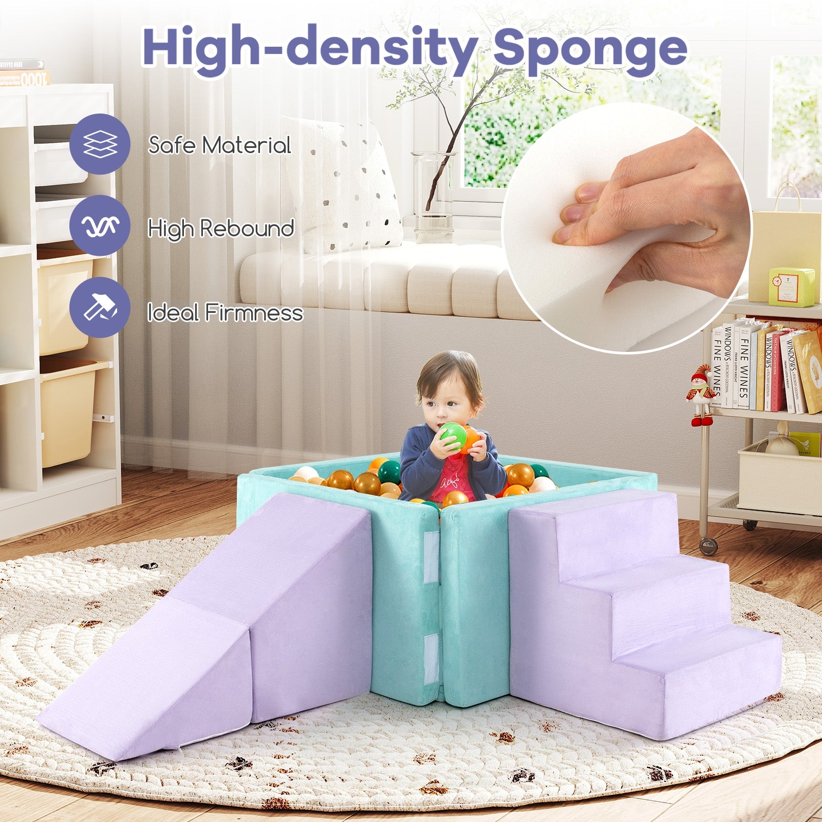 3-in-1 Suede Fabric Soft Play Set Foam Climbing Blocks for Toddlers, Purple Climbers & Slides at Gallery Canada