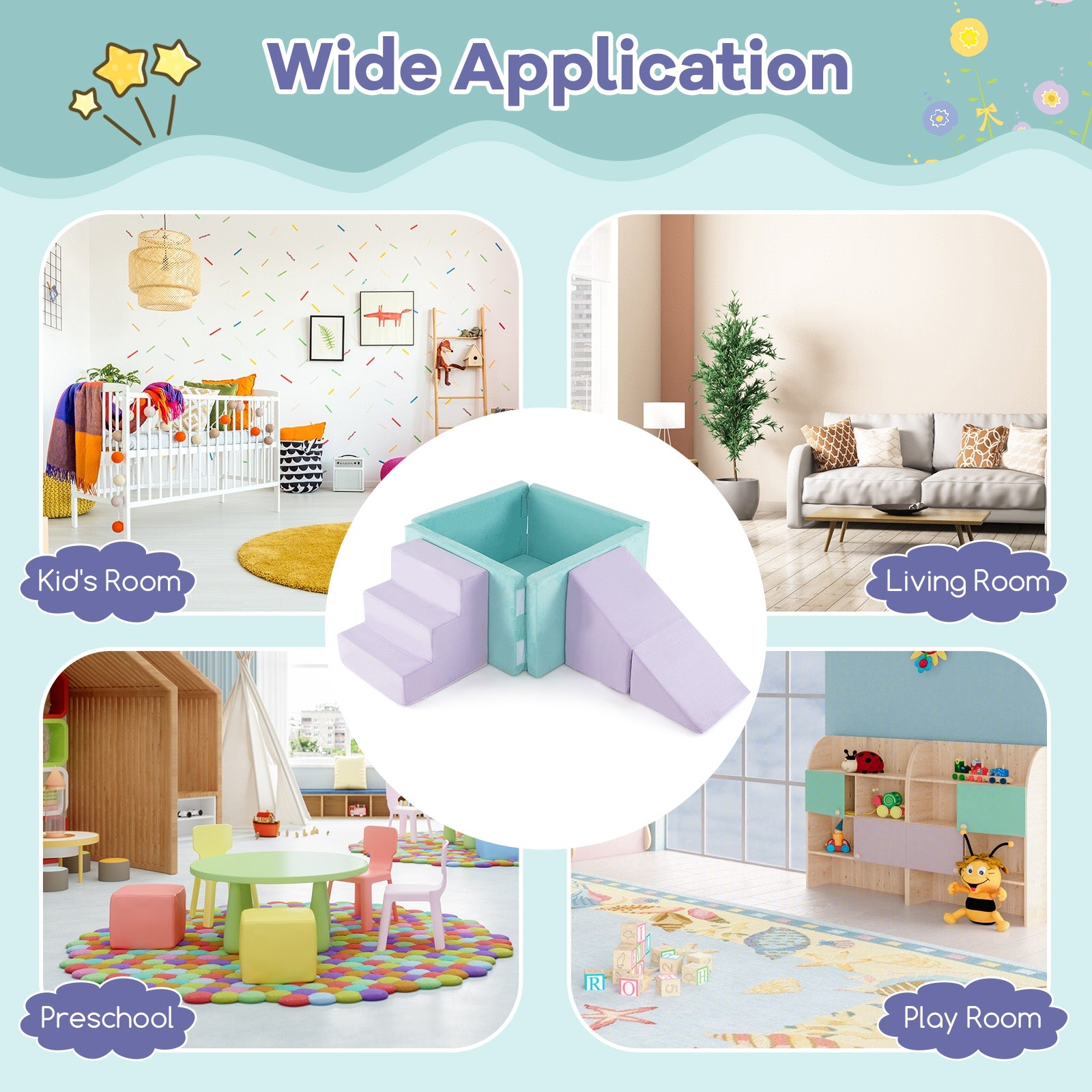 3-in-1 Suede Fabric Soft Play Set Foam Climbing Blocks for Toddlers, Purple Climbers & Slides at Gallery Canada