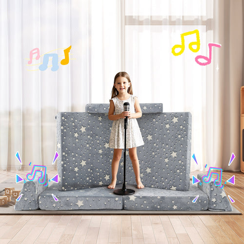 8 Pieces Modular Kids Play Couch Glow in the Dark Toddler Sectional Sofa, Gray