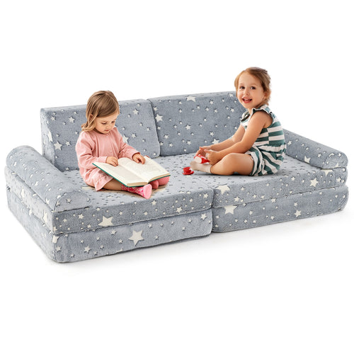 8 Pieces Modular Kids Play Couch Glow in the Dark Toddler Sectional Sofa, Gray