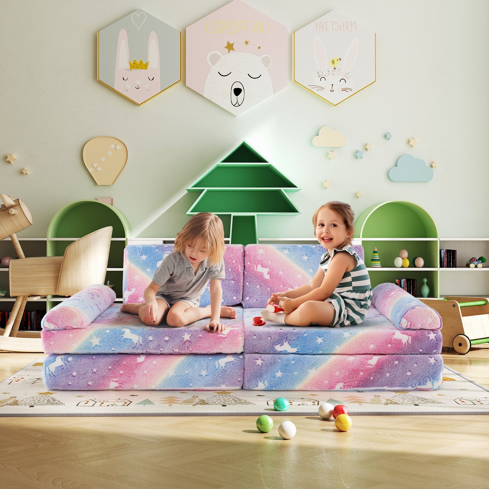 8 Pieces Modular Kids Play Couch Glow in the Dark Toddler Sectional Sofa, Multicolor Kids Chairs & Seating at Gallery Canada