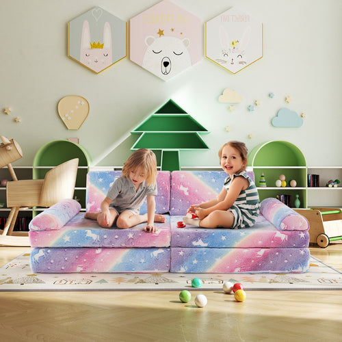 8 Pieces Modular Kids Play Couch Glow in the Dark Toddler Sectional Sofa, Multicolor