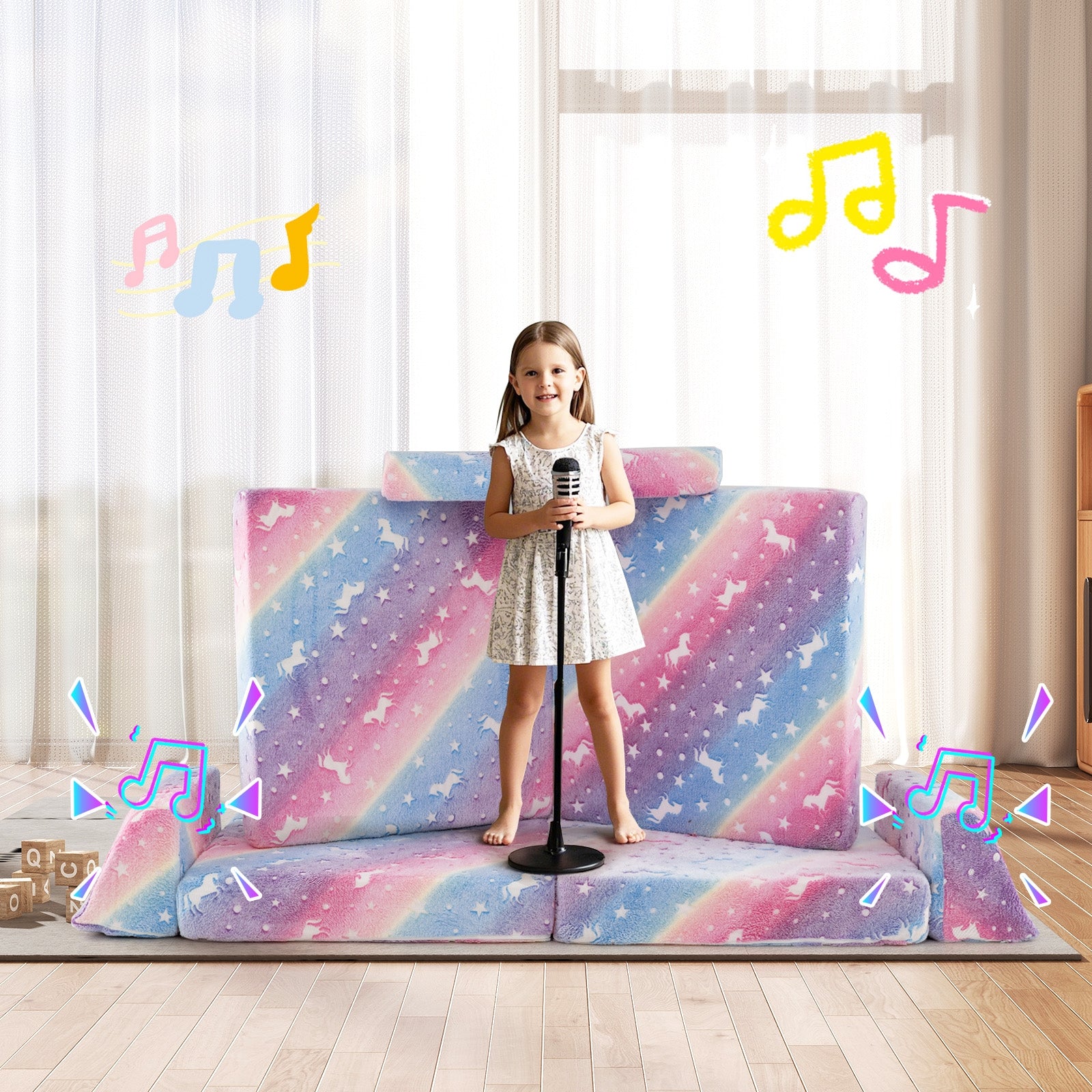 8 Pieces Modular Kids Play Couch Glow in the Dark Toddler Sectional Sofa, Multicolor Kids Chairs & Seating at Gallery Canada