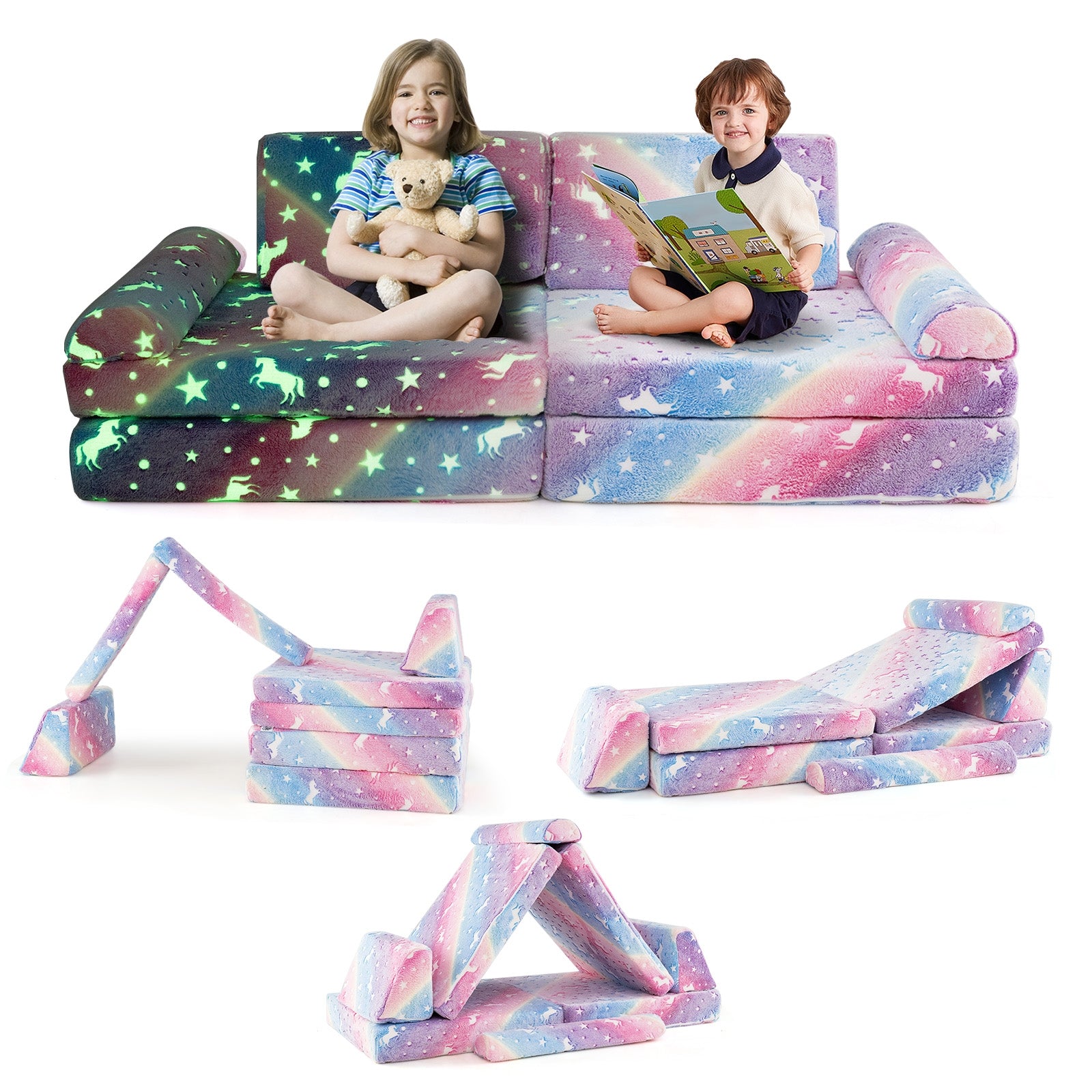 8 Pieces Modular Kids Play Couch Glow in the Dark Toddler Sectional Sofa, Multicolor Kids Chairs & Seating at Gallery Canada