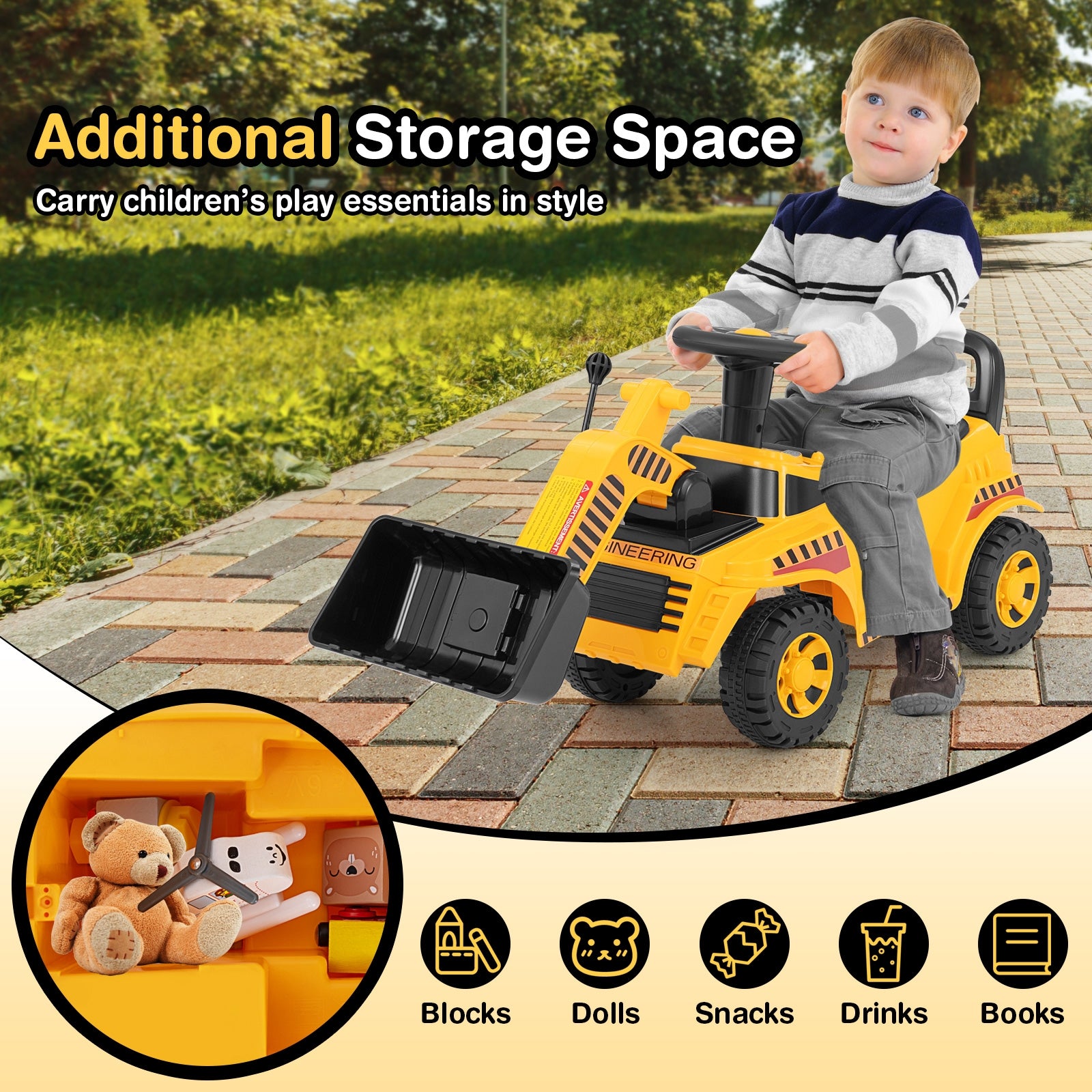 Excavator Digger Toy with Adjustable Bucket, Yellow Push & Pedal Ride On Toys at Gallery Canada