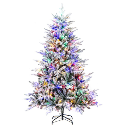 6 Feet Flocked Christmas Tree with 8 Lighting Modes and Multi-Color LED Lights-6 ft, Green Christmas Tree Green  at Gallery Canada