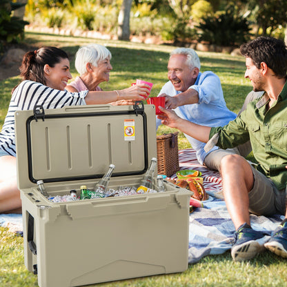 50 QT Rotomolded Cooler Insulated Portable Ice Chest with Integrated Cup Holders, Tan Coolers   at Gallery Canada