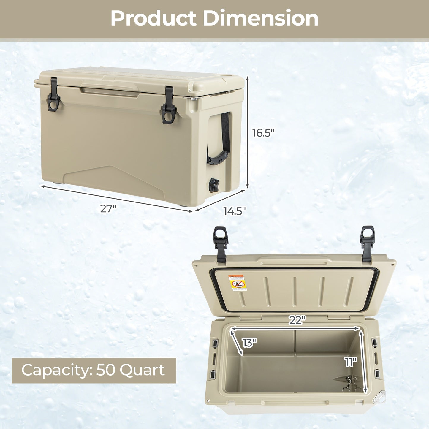 50 QT Rotomolded Cooler Insulated Portable Ice Chest with Integrated Cup Holders, Tan Coolers   at Gallery Canada