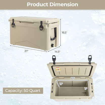 50 QT Rotomolded Cooler Insulated Portable Ice Chest with Integrated Cup Holders, Tan Coolers   at Gallery Canada