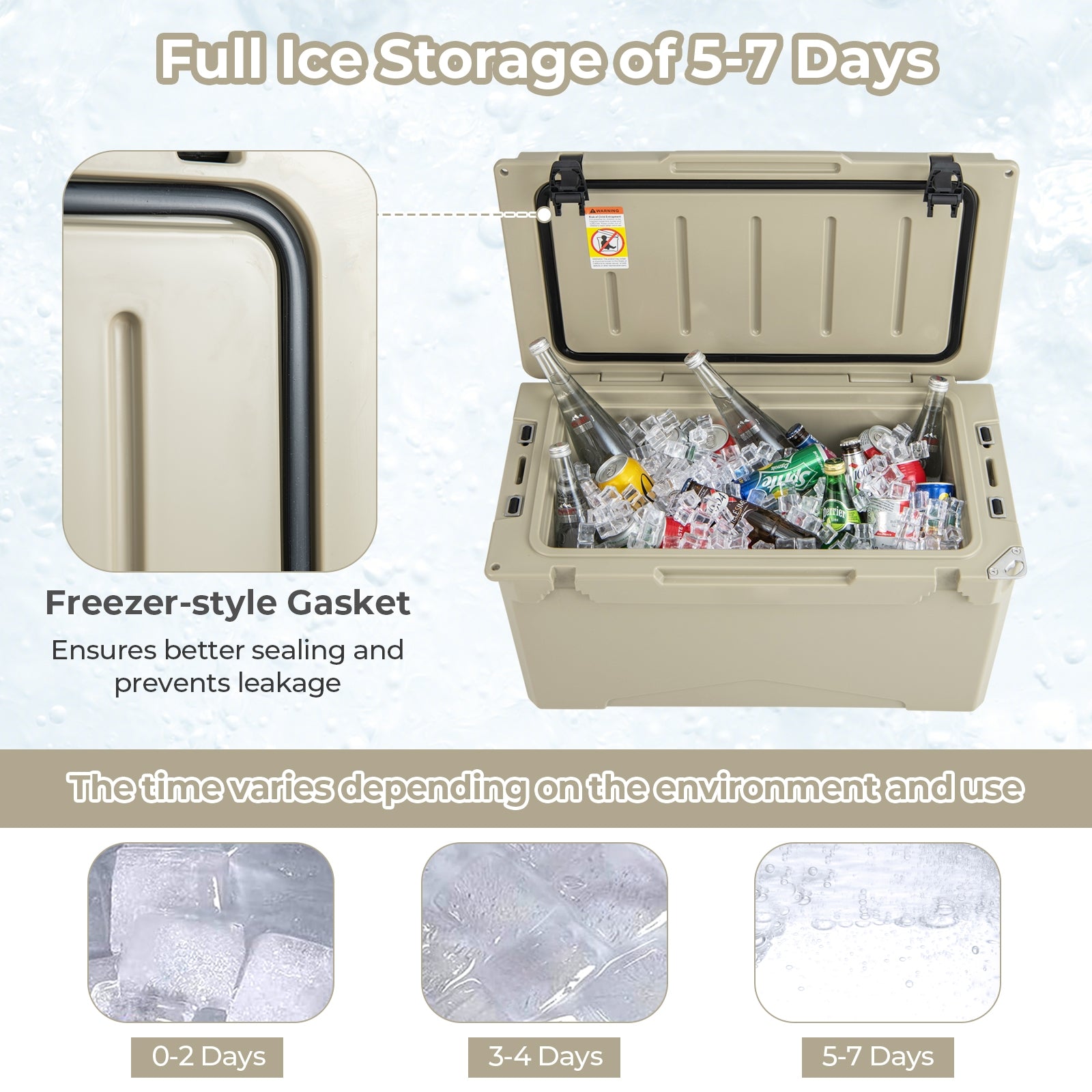 50 QT Rotomolded Cooler Insulated Portable Ice Chest with Integrated Cup Holders, Tan Coolers   at Gallery Canada