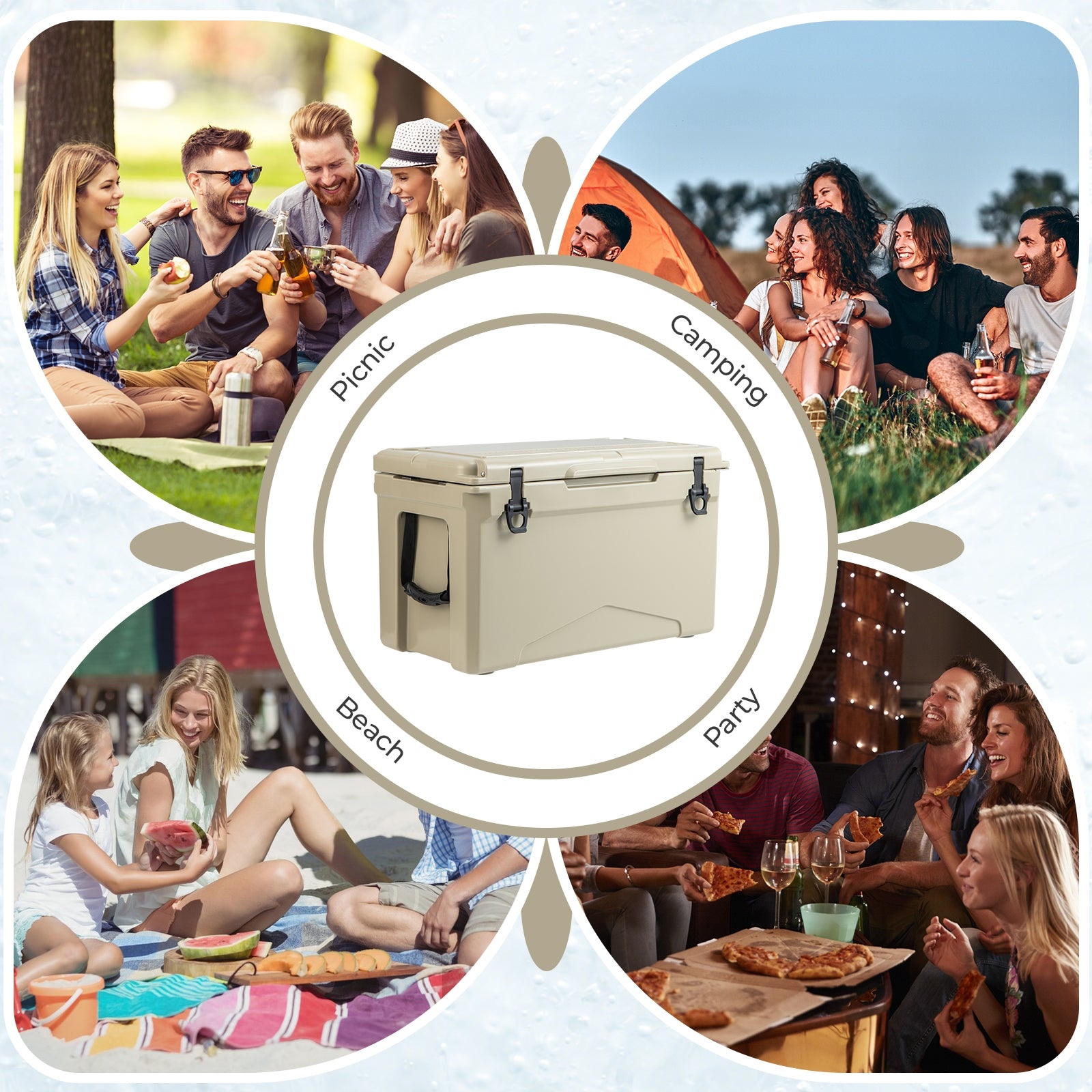 50 QT Rotomolded Cooler Insulated Portable Ice Chest with Integrated Cup Holders, Tan Coolers   at Gallery Canada