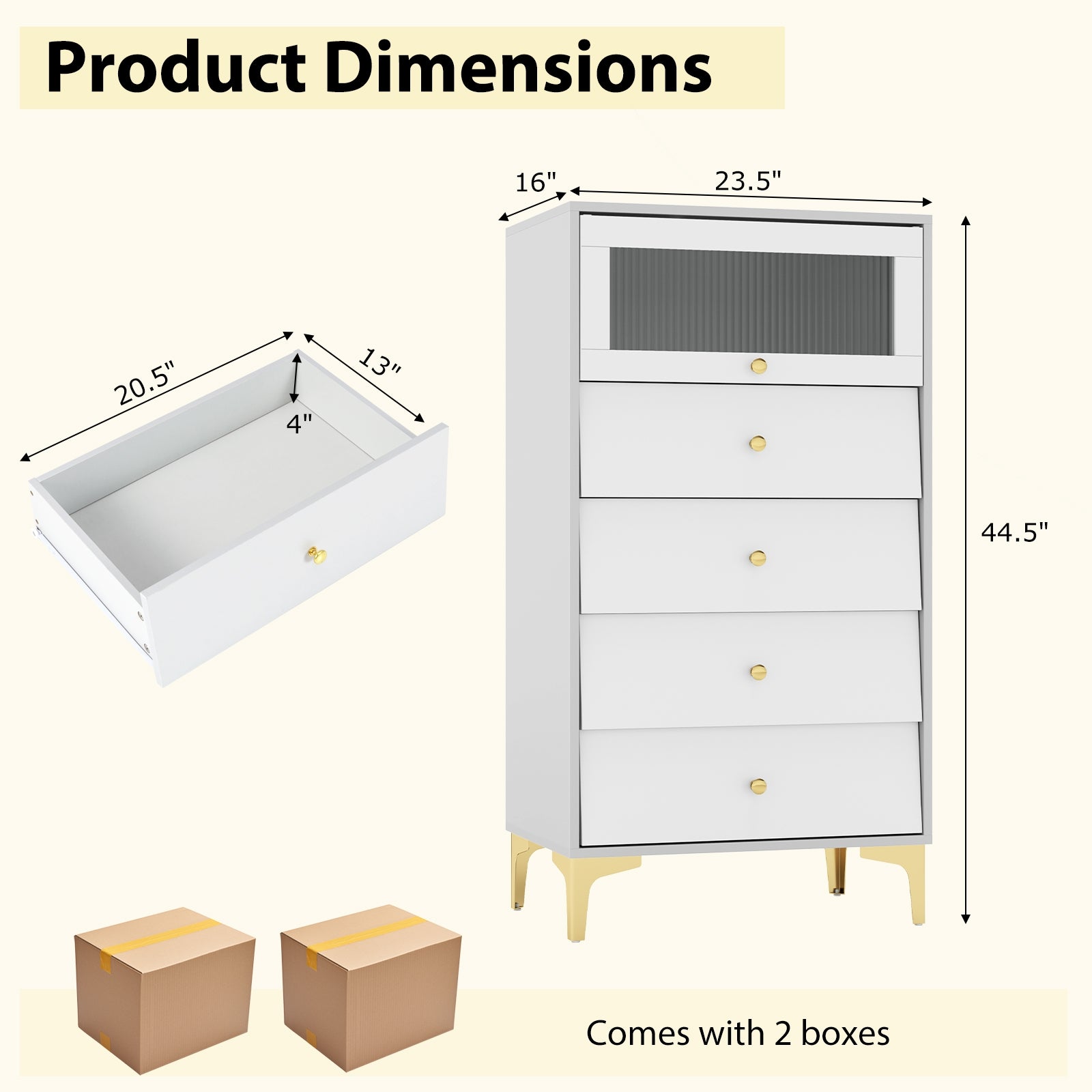 4 Drawer Modern Storage Cabinet with Flip Up Fluted Glass Door-Gray and White, Gray & White Cabinets & Chests at Gallery Canada