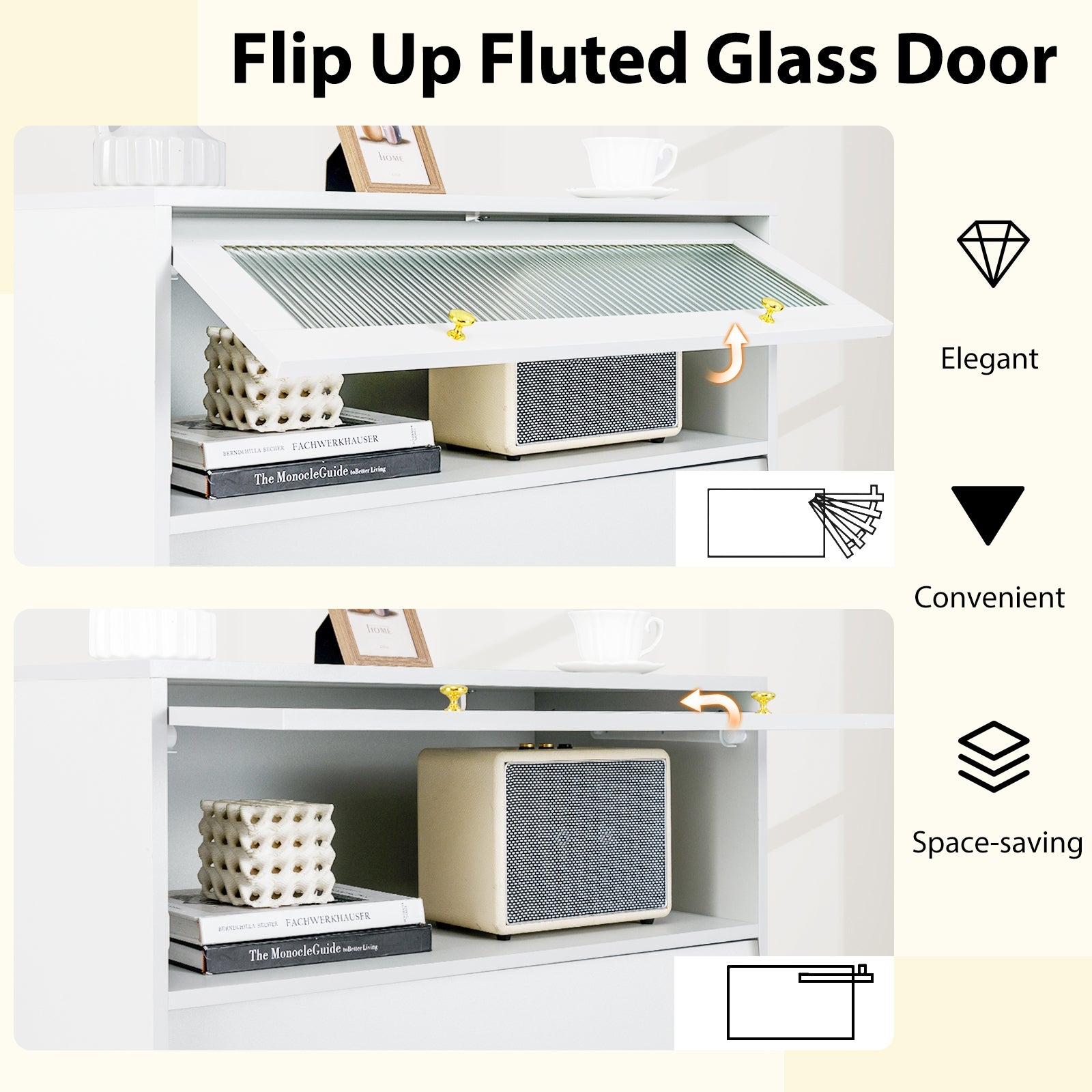 4 Drawer Modern Storage Cabinet with Flip Up Fluted Glass Door-Gray and White, Gray & White Cabinets & Chests at Gallery Canada