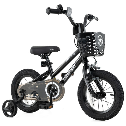 12 Inch Kids Bike with Basket and Training Wheels for Children Aged 3-5 Years Old, Black Kids Bike Black at Gallery Canada