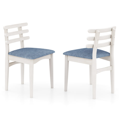 Fabric Kitchen Side Chairs with Rubber Wood Frame and Padded Seat, White