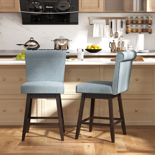 27 Inch Counter Height Bar Chairs with Rubber Wood Legs Set of 2, Gray