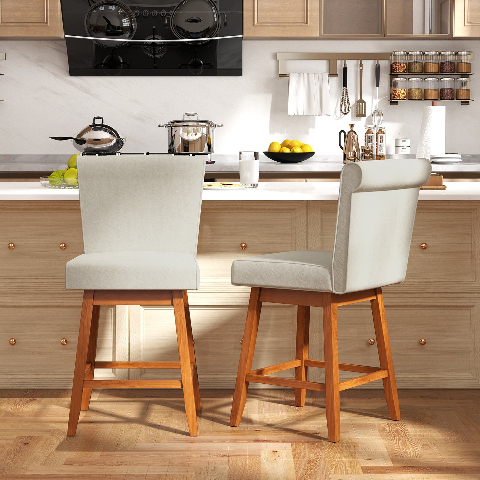 27 Inch Counter Height Bar Chairs with Rubber Wood Legs Set of 2, Beige Patio Bar Furniture at Gallery Canada