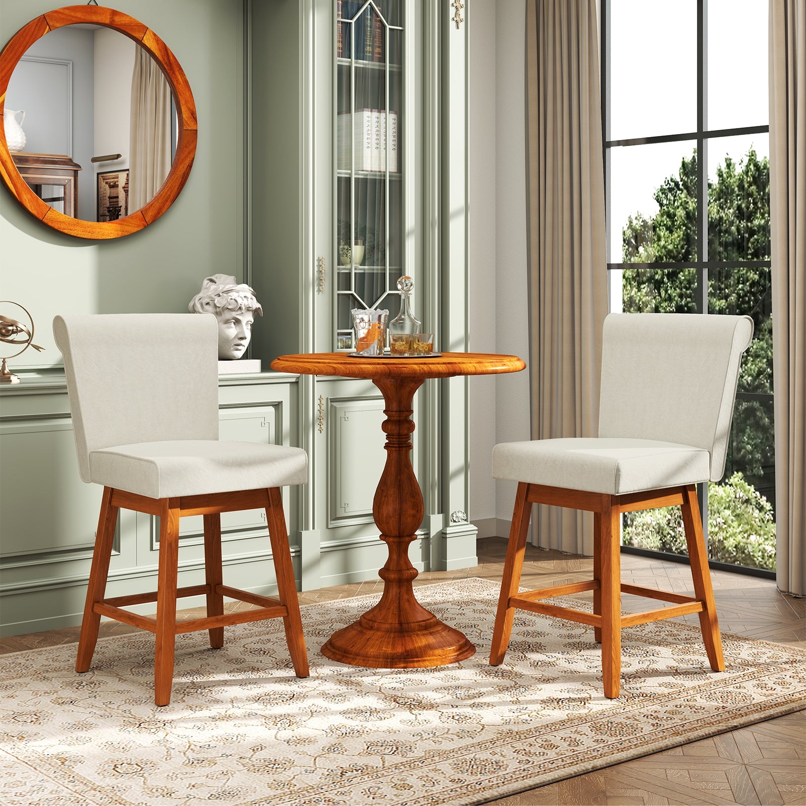 27 Inch Counter Height Bar Chairs with Rubber Wood Legs Set of 2, Beige Patio Bar Furniture at Gallery Canada