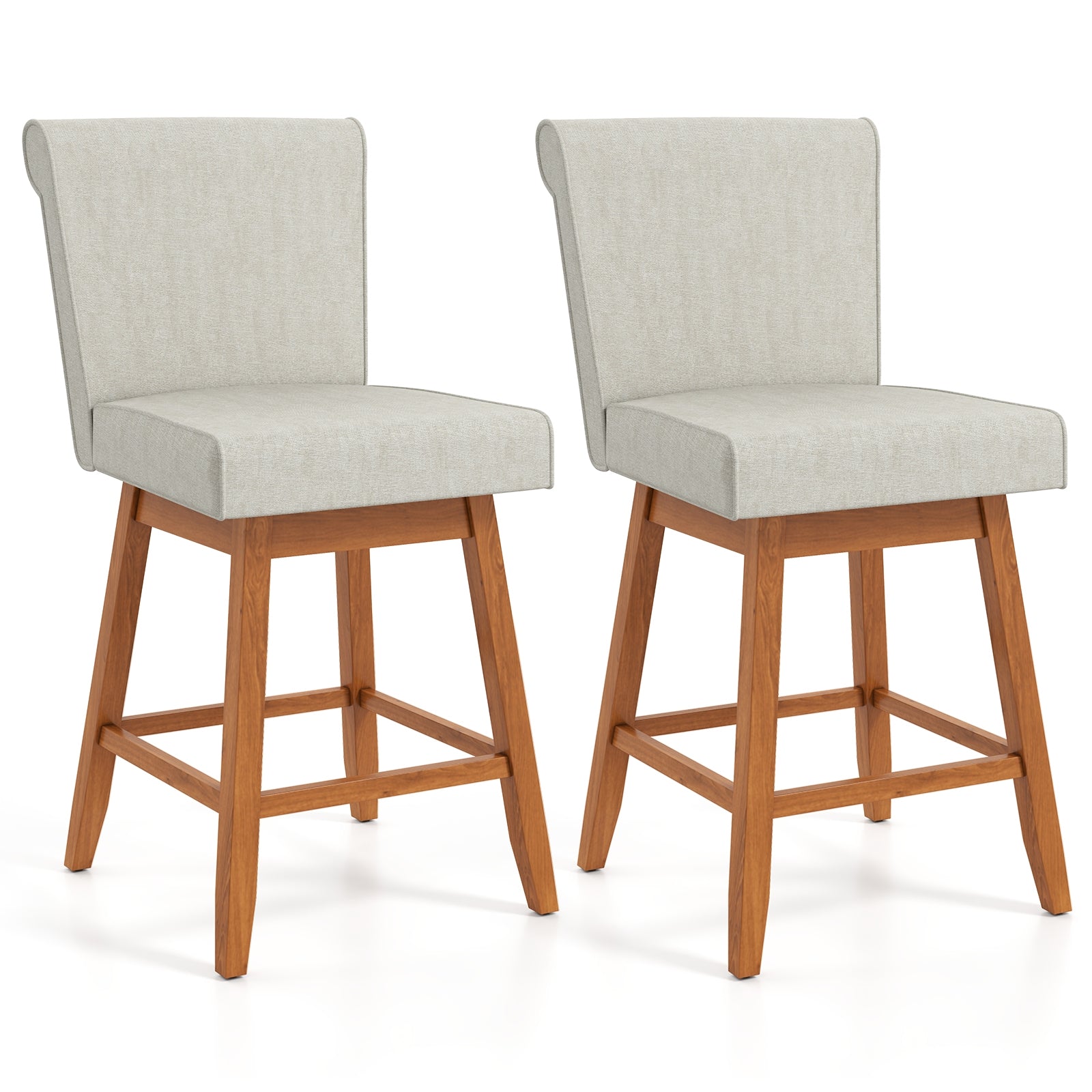 27 Inch Counter Height Bar Chairs with Rubber Wood Legs Set of 2, Beige Patio Bar Furniture Beige at Gallery Canada