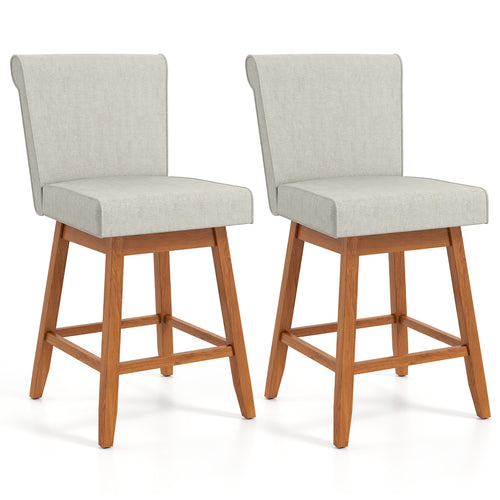 27 Inch Counter Height Bar Chairs with Rubber Wood Legs Set of 2, Beige