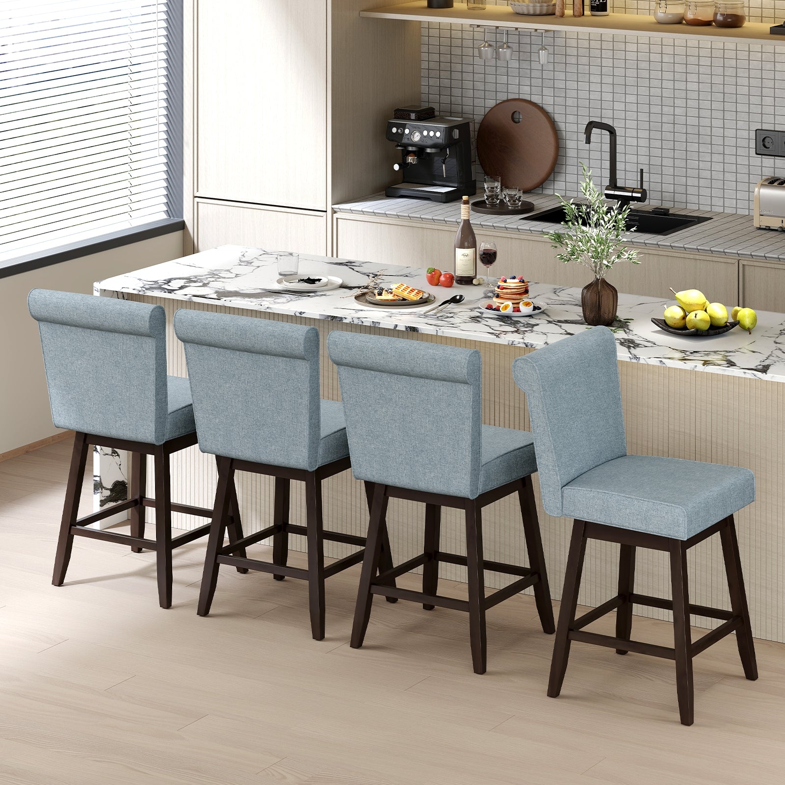 27 Inch Counter Height Bar Chairs with Rubber Wood Legs Set of 2, Gray Patio Bar Furniture at Gallery Canada