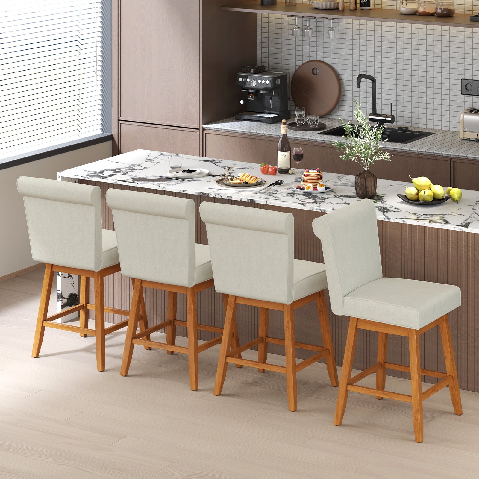 27 Inch Counter Height Bar Chairs with Rubber Wood Legs Set of 2, Beige Patio Bar Furniture at Gallery Canada