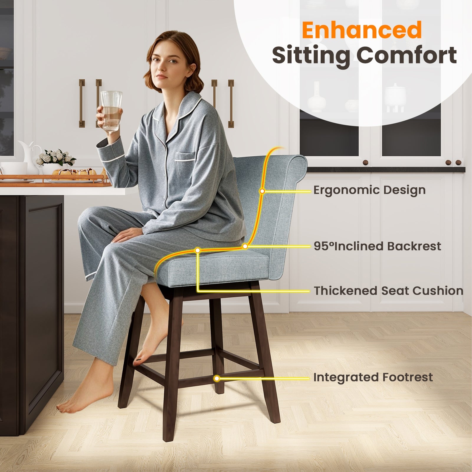 27 Inch Counter Height Bar Chairs with Rubber Wood Legs Set of 2, Gray Patio Bar Furniture at Gallery Canada