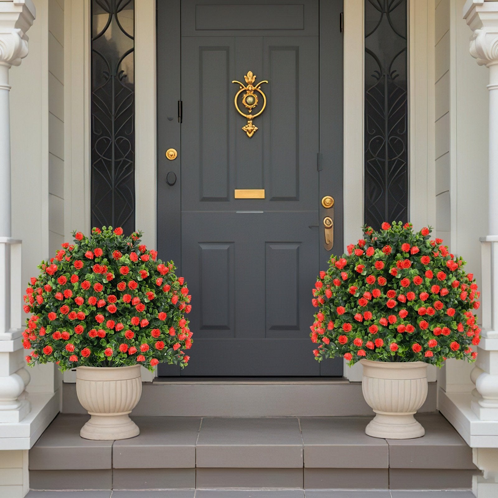2 Pack Artificial Rose Topiary Ball Tree Faux Shrub Bushes with Flowers, Red Faux Plants at Gallery Canada