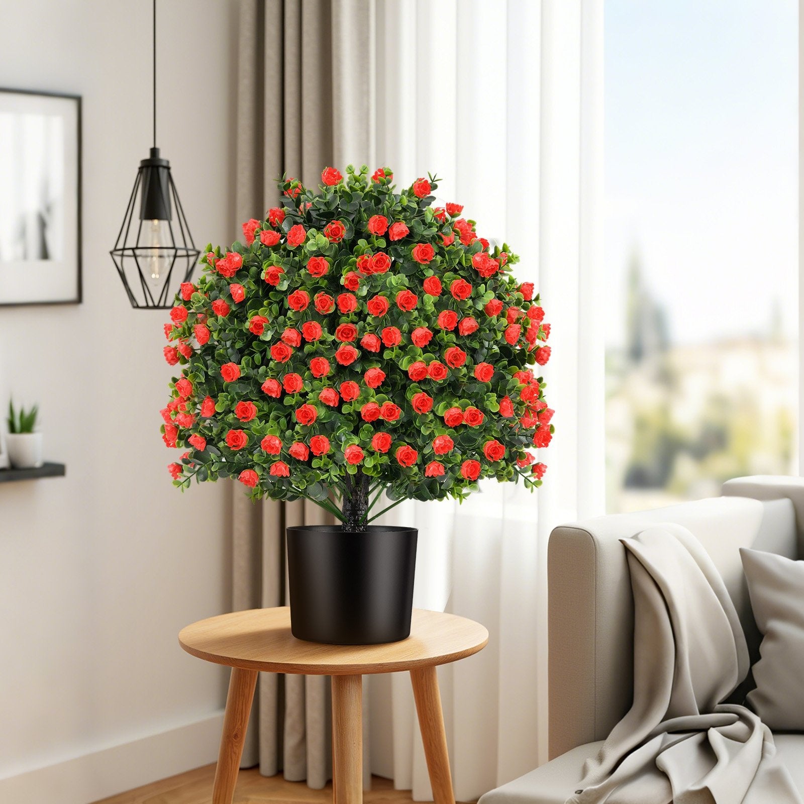 2 Pack Artificial Rose Topiary Ball Tree Faux Shrub Bushes with Flowers, Red Faux Plants at Gallery Canada
