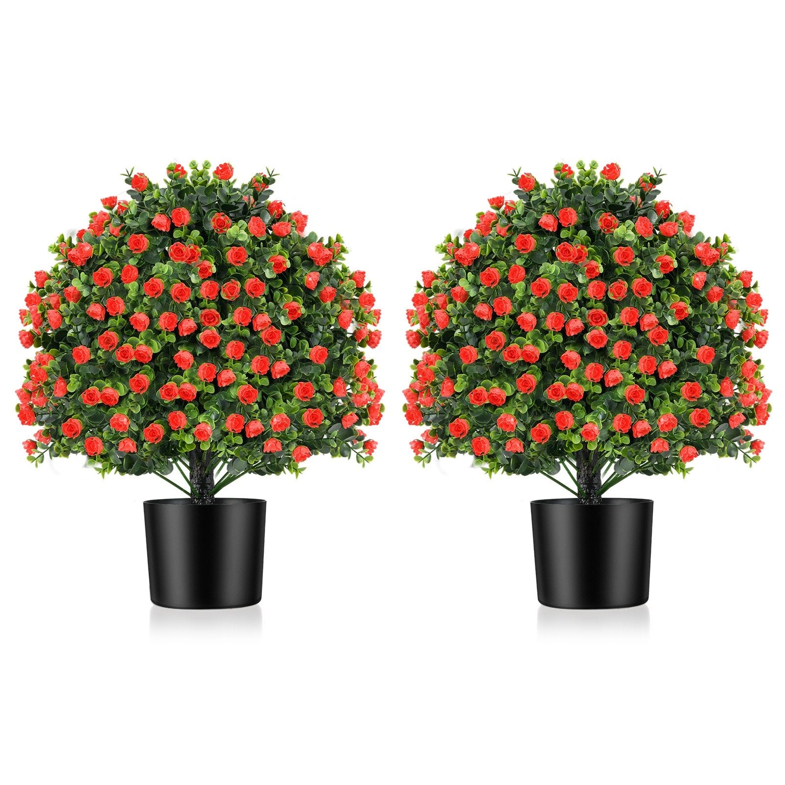 2 Pack Artificial Rose Topiary Ball Tree Faux Shrub Bushes with Flowers, Red Faux Plants Red at Gallery Canada