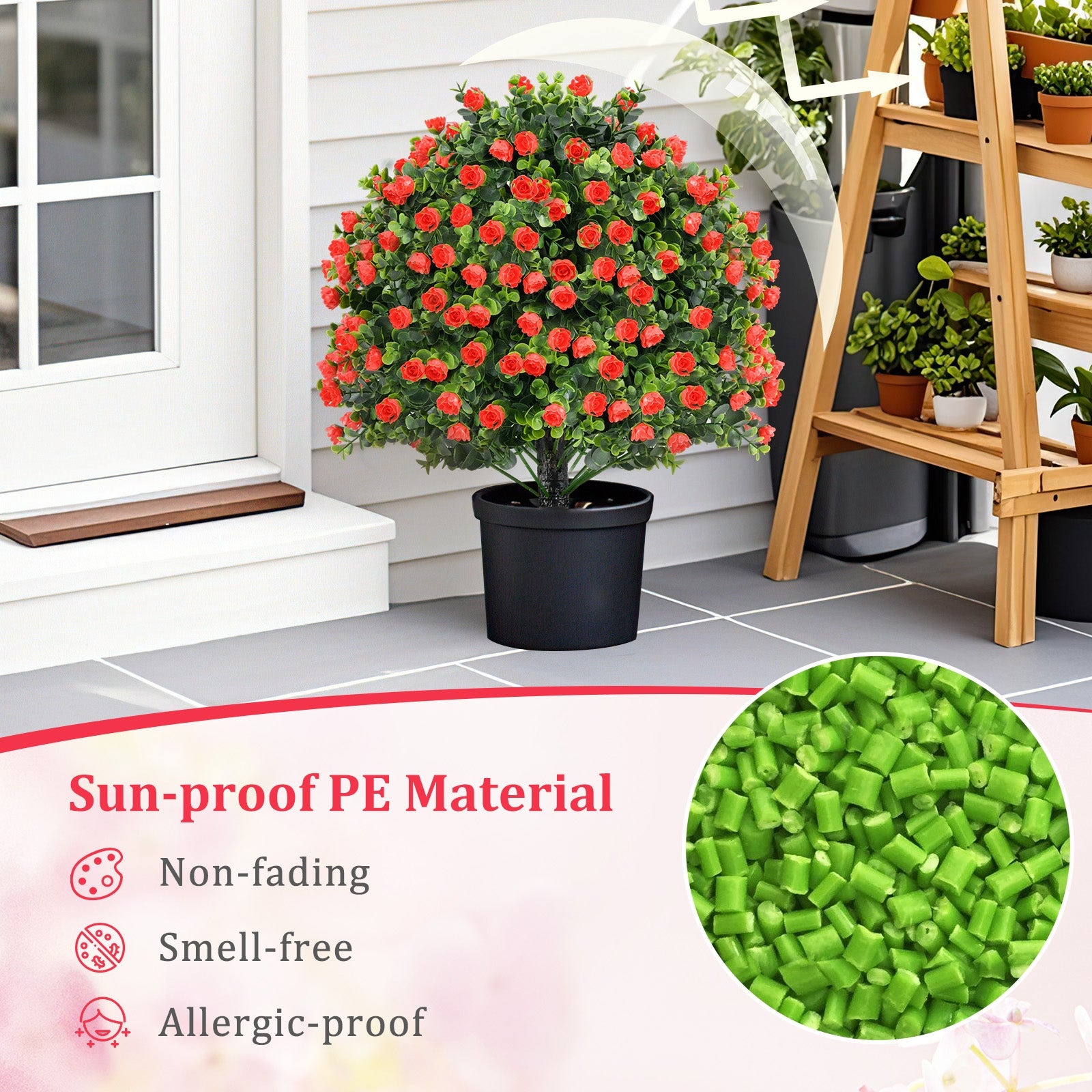 2 Pack Artificial Rose Topiary Ball Tree Faux Shrub Bushes with Flowers, Red Faux Plants at Gallery Canada