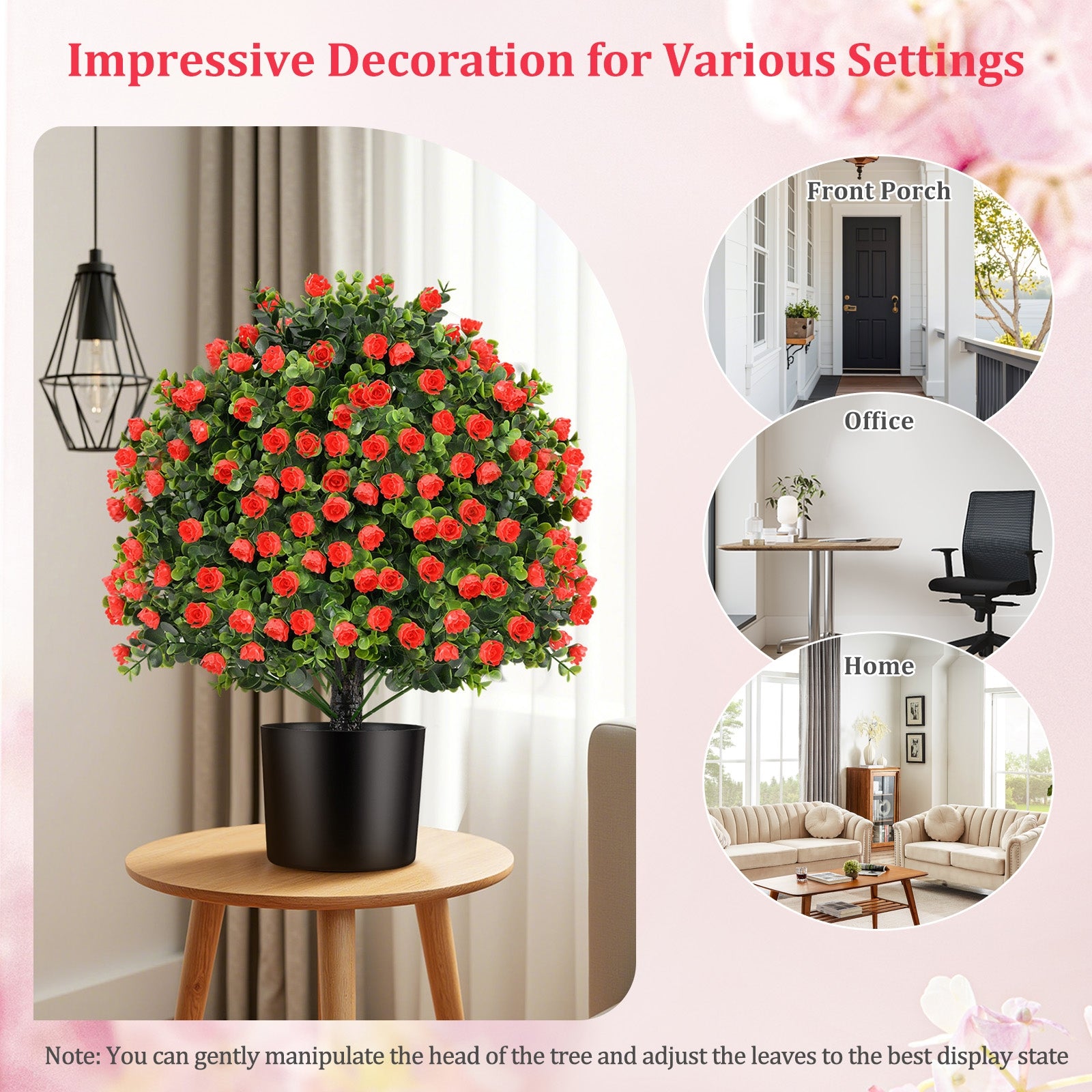 2 Pack Artificial Rose Topiary Ball Tree Faux Shrub Bushes with Flowers, Red Faux Plants at Gallery Canada