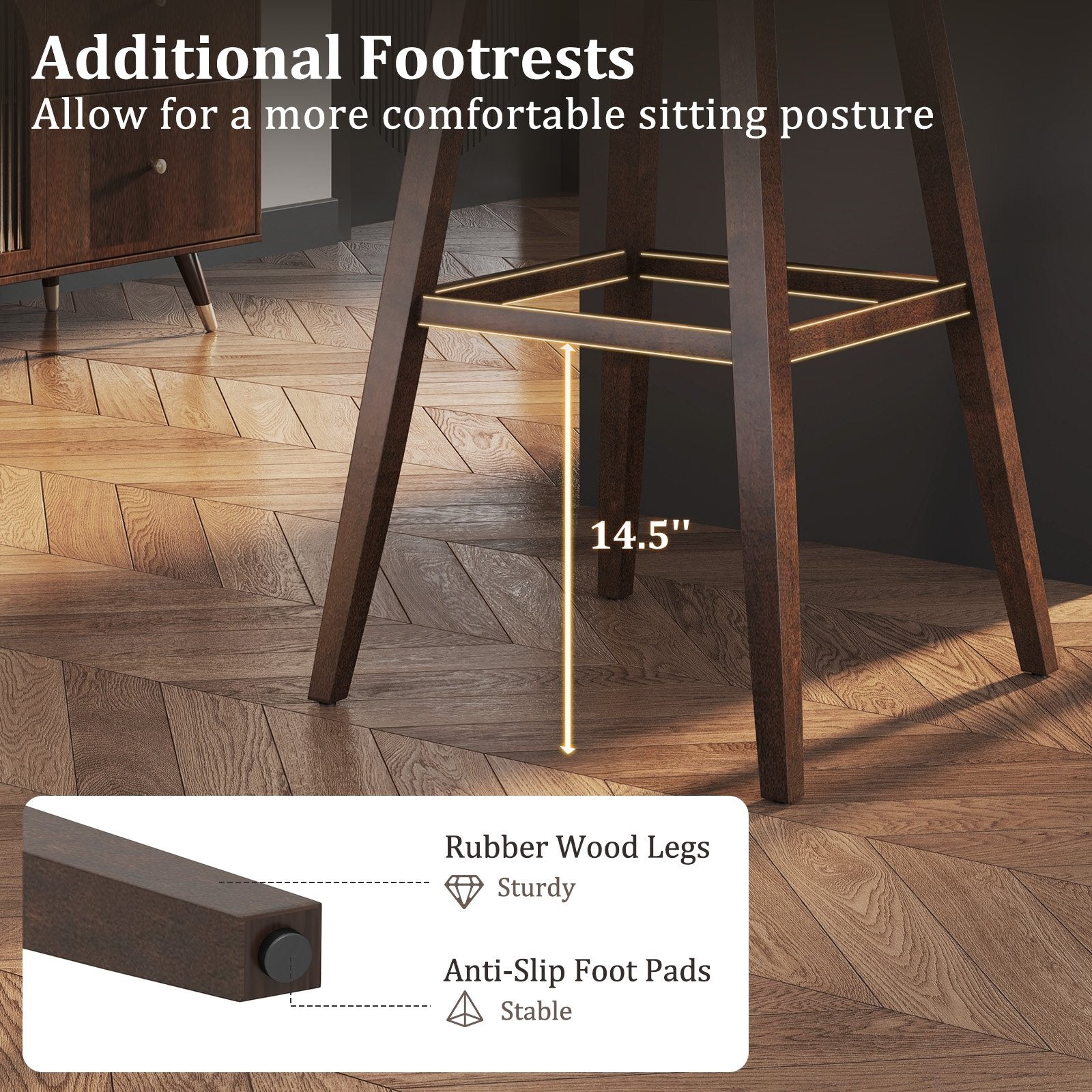 Swivel Bar Stools Set of 2 with Footrest and Rubber Wood Legs, Brown Bar Stools at Gallery Canada