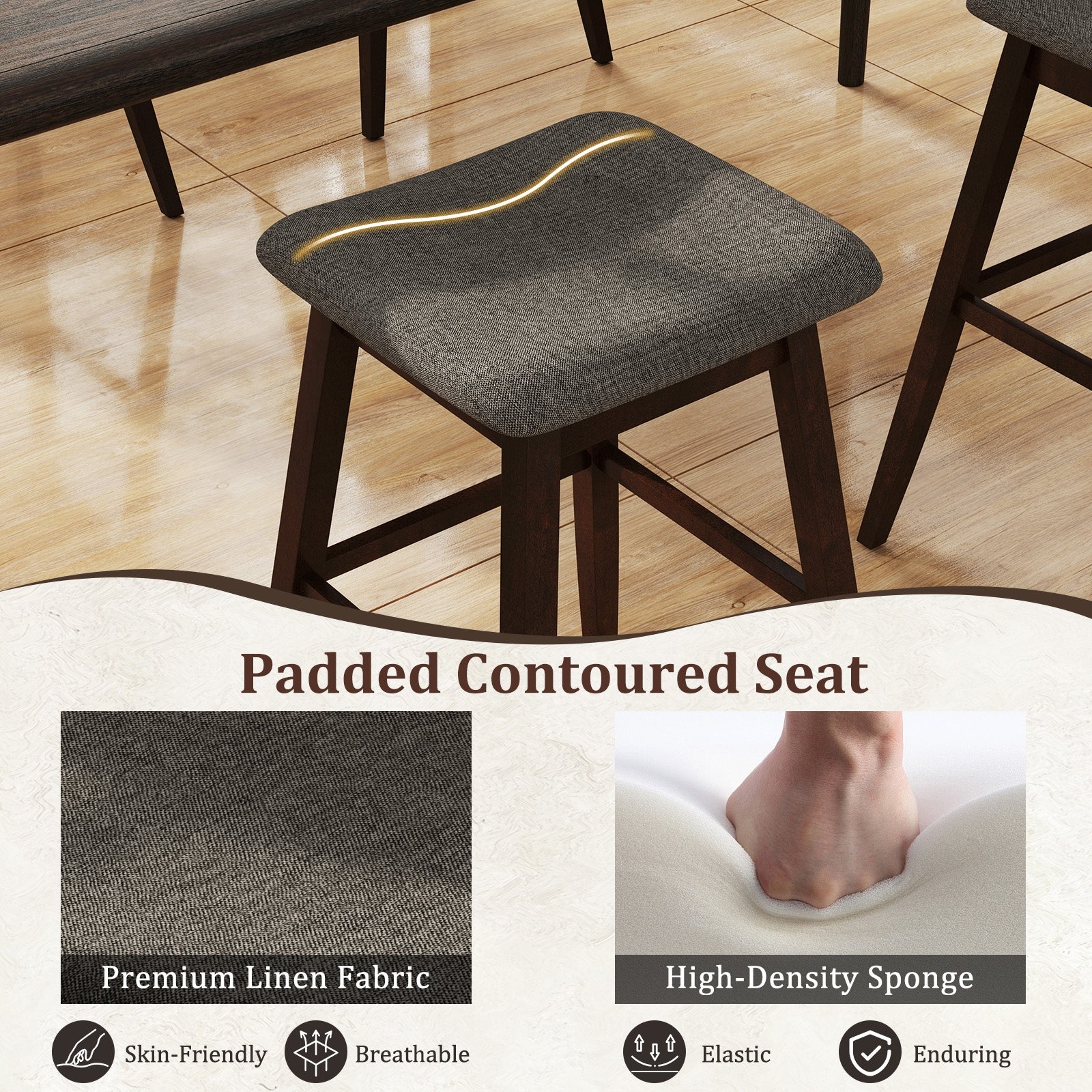 Swivel Bar Stools Set of 2 with Footrest and Rubber Wood Legs, Brown Bar Stools at Gallery Canada