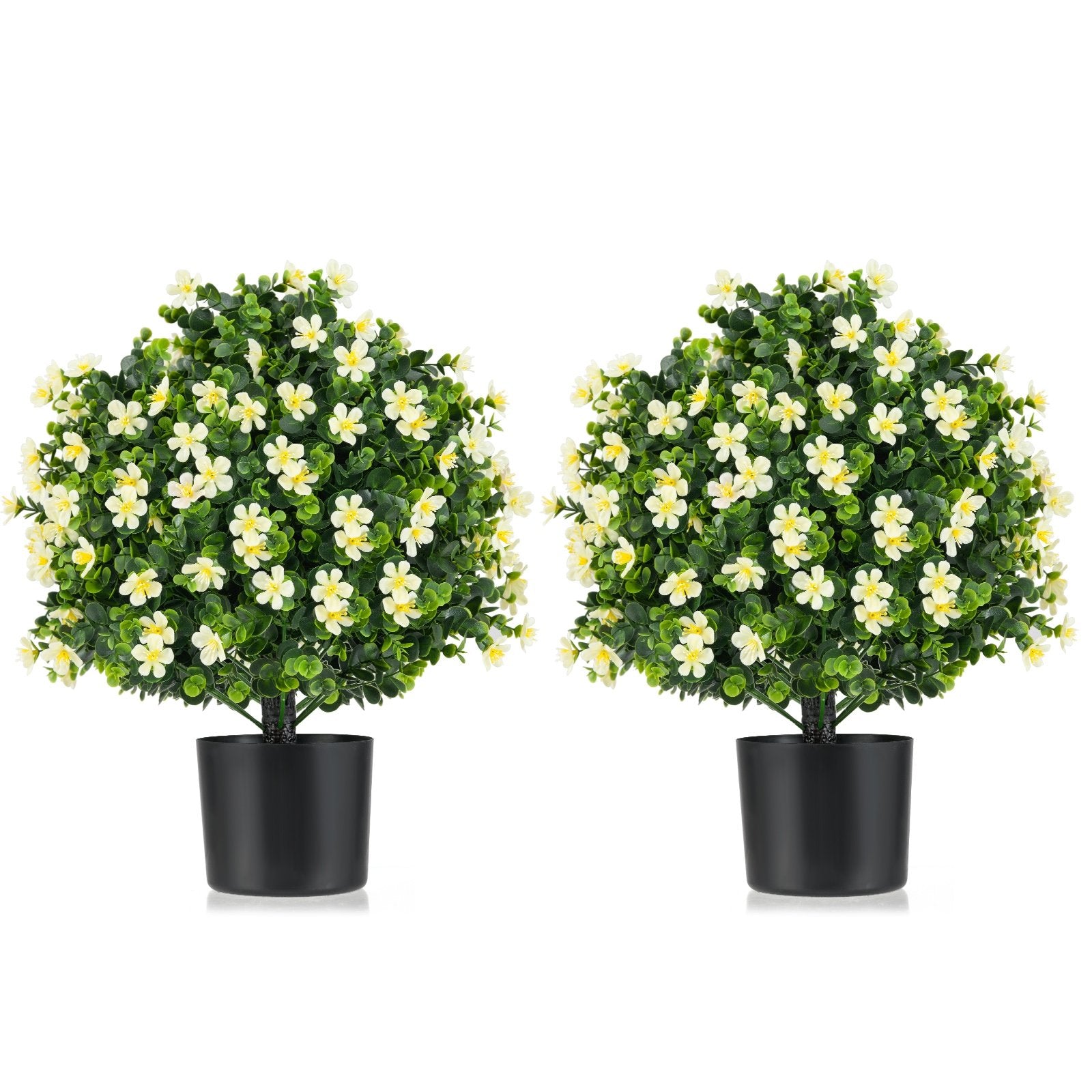 2 Pack Artificial Boxwood Topiary Ball Tree Faux Shrub Bushes with Flowers, White Faux Plants White at Gallery Canada