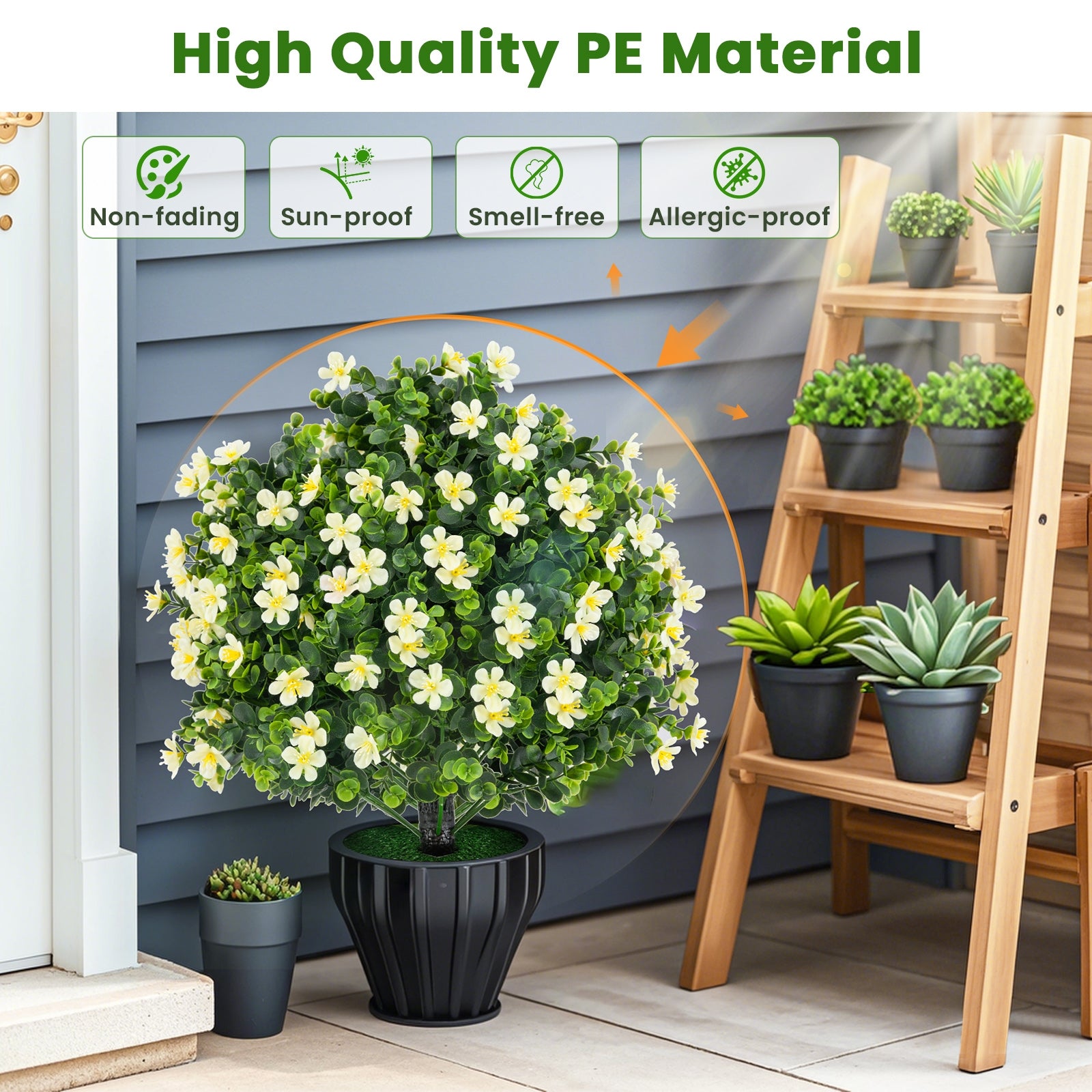 2 Pack Artificial Boxwood Topiary Ball Tree Faux Shrub Bushes with Flowers, White Faux Plants at Gallery Canada