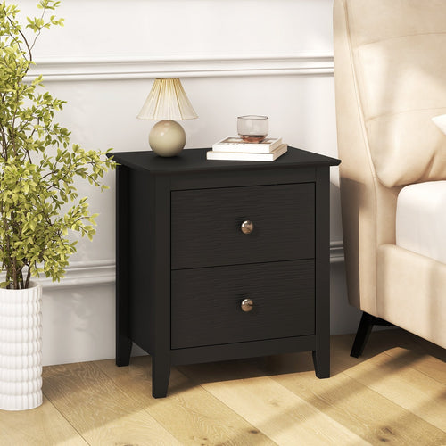 Modern Nightstand with 2 Drawers for Small Spaces, Black