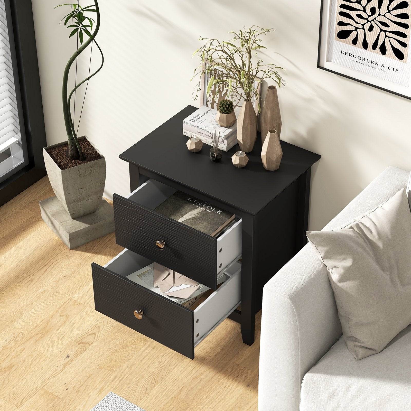 Modern Nightstand with 2 Drawers for Small Spaces, Black Nightstands at Gallery Canada