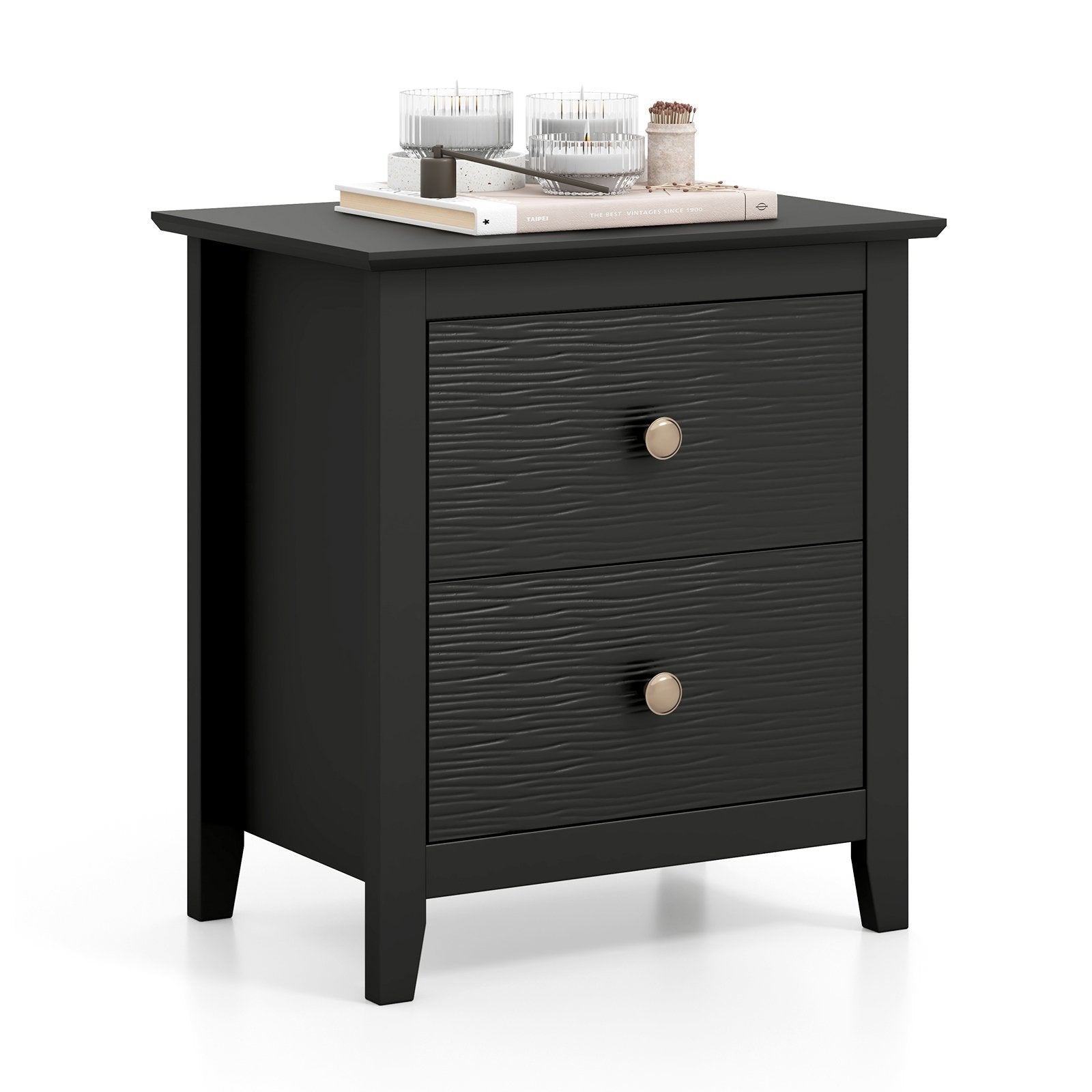 Modern Nightstand with 2 Drawers for Small Spaces, Black Nightstands at Gallery Canada