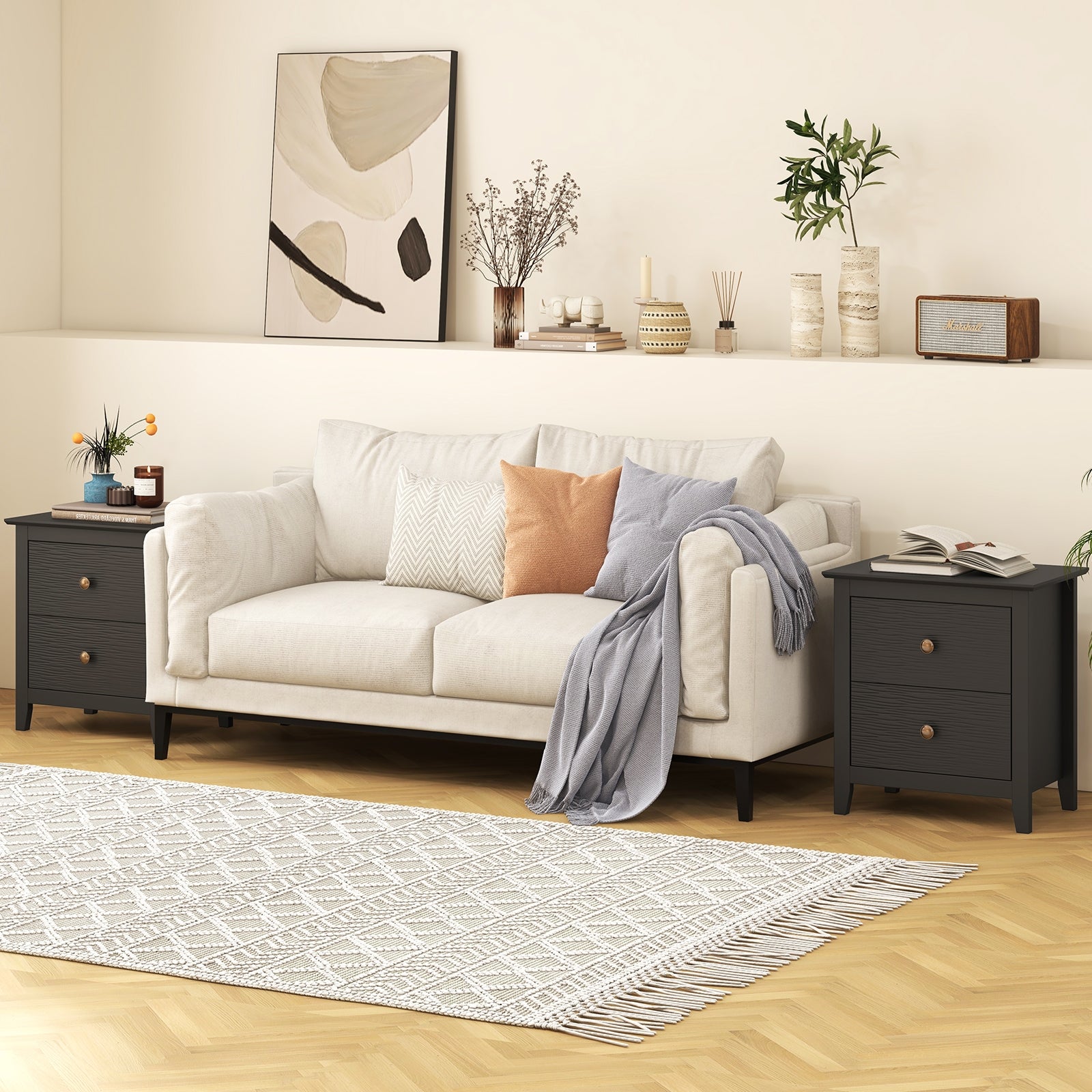 Modern Nightstand with 2 Drawers for Small Spaces, Black Nightstands at Gallery Canada