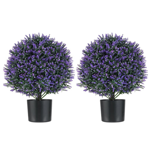 2 Pack Artificial Lavender Topiary Ball Tree Faux Shrub Bushes with Flowers, Purple