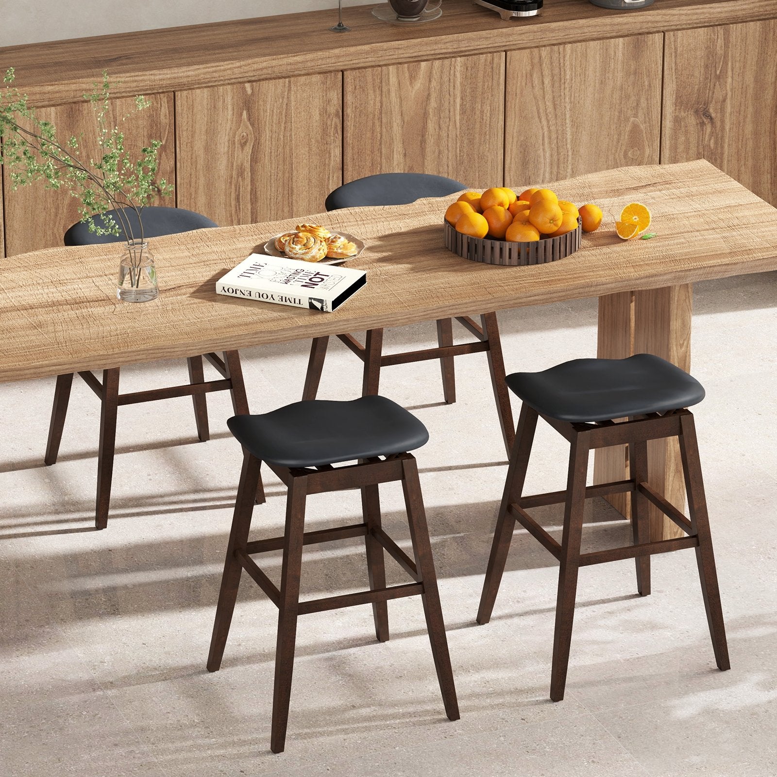Swivel Bar Stools Set of 2 with Padded Contoured Seat and Footrest, Brown Bar Stools at Gallery Canada