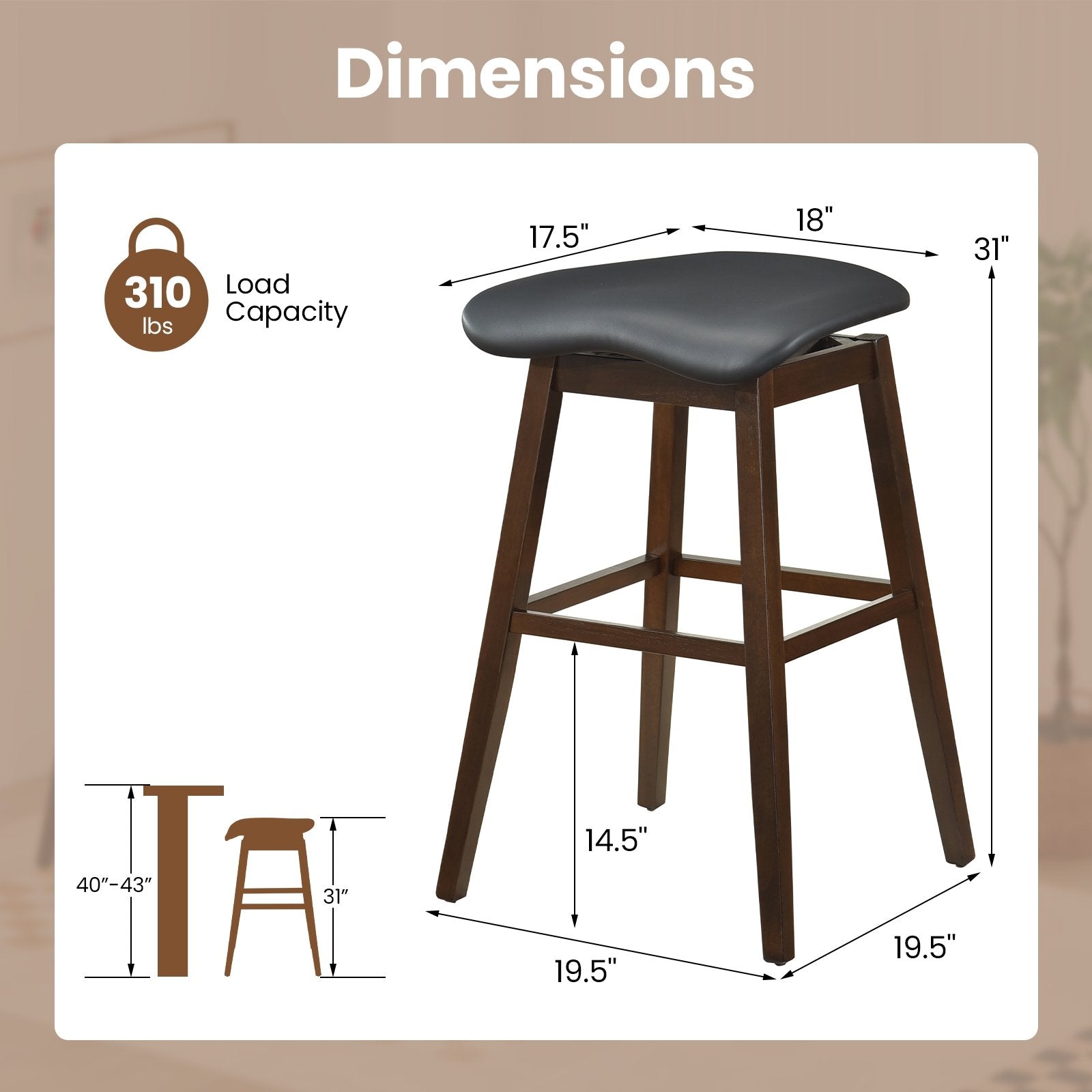 Swivel Bar Stools Set of 2 with Padded Contoured Seat and Footrest, Brown Bar Stools at Gallery Canada