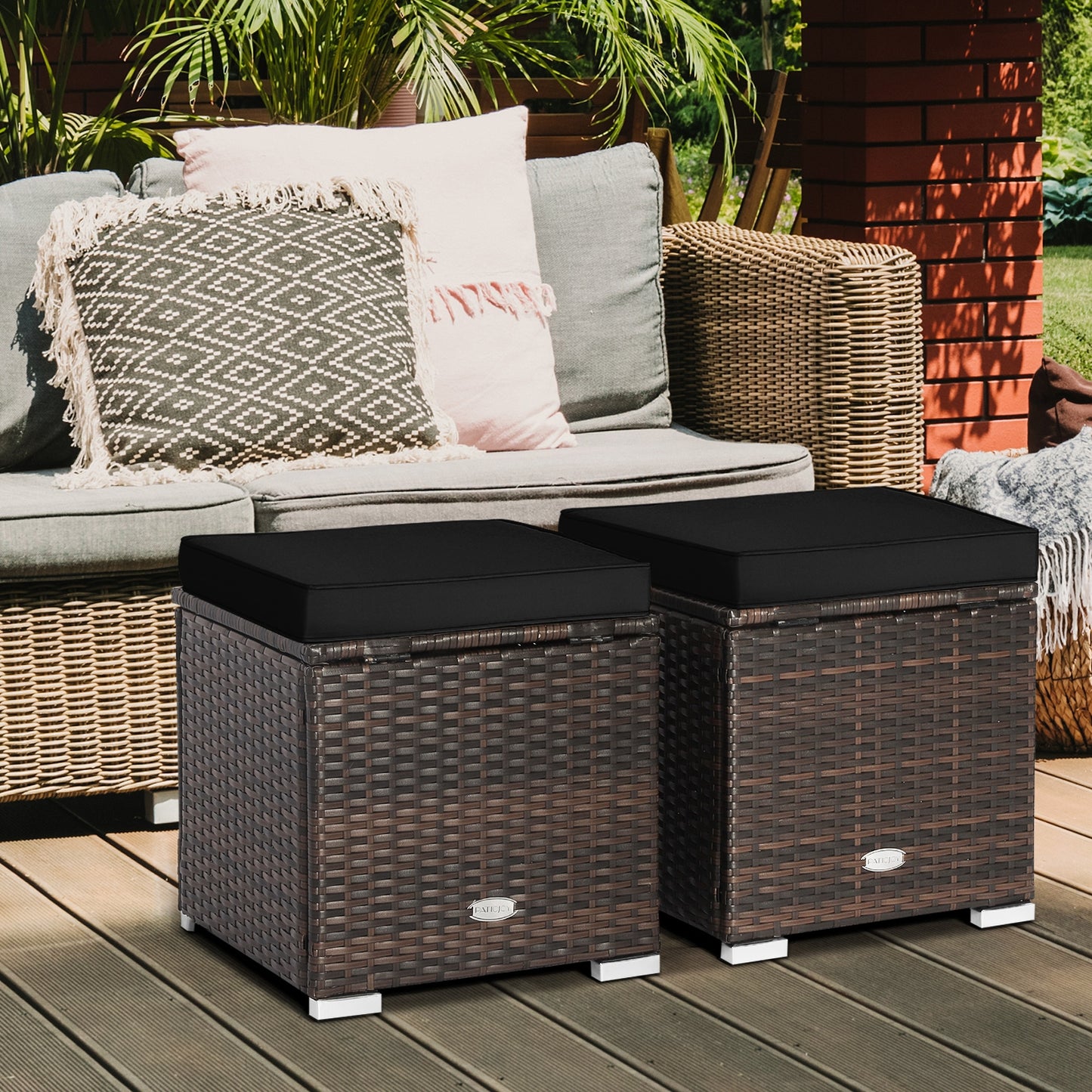 2 Pieces Patio Ottoman with Hidden Storage Space, Black Outdoor Seating & Patio Chairs   at Gallery Canada