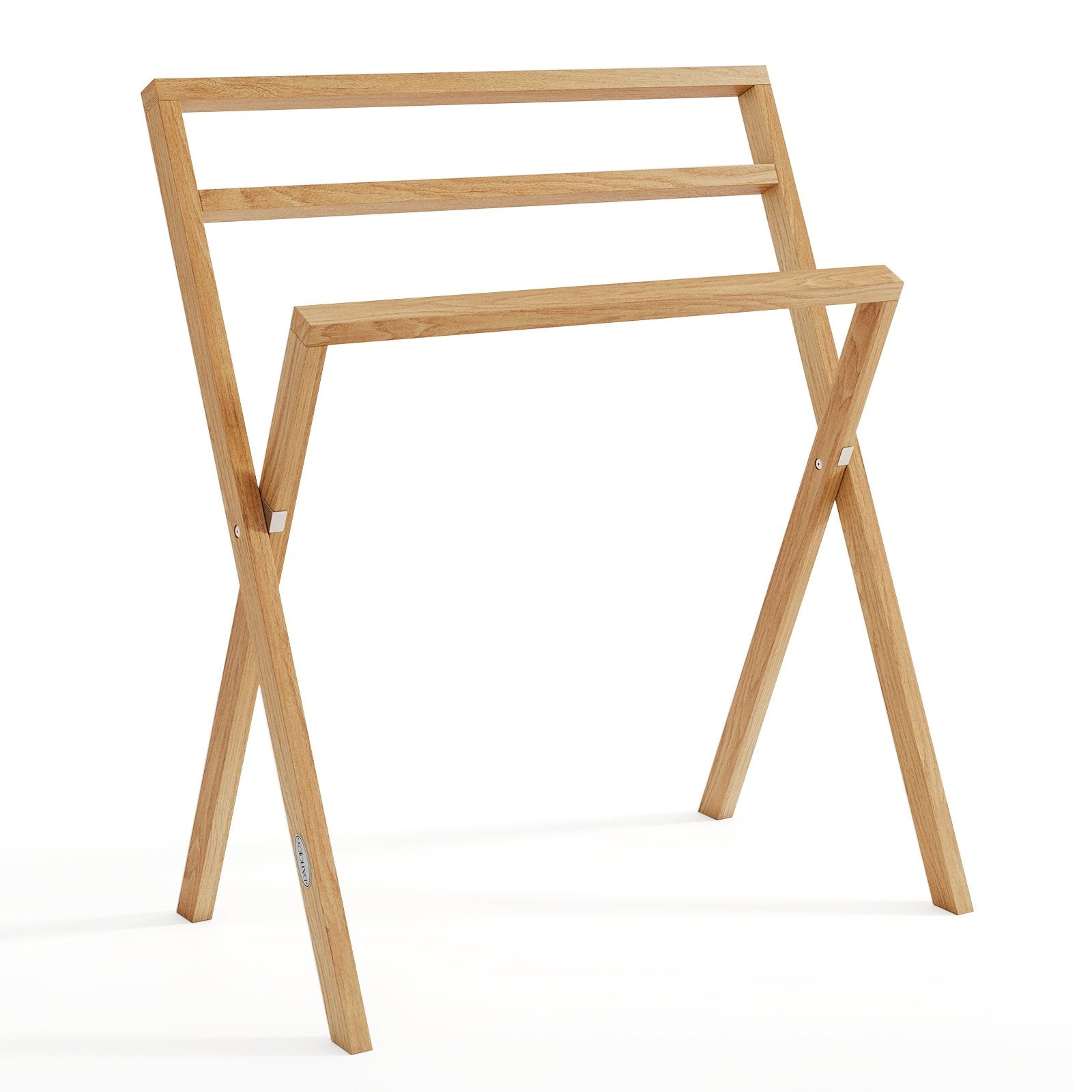 Freestanding Foldable Teak Wood Towel Rack with 3 Hanging Crossbars, Natural Towel Racks at Gallery Canada